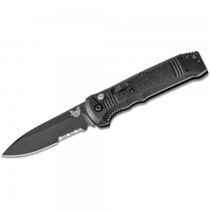 Benchmade Casbah AUTO Folding Knife 3.4&quot; Black S30V Drop Point Combo Blade, Black Textured Grivory Handles - 4400SBK on Sale