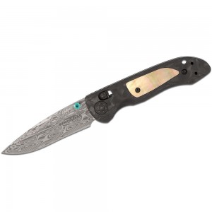 Benchmade 698-181 Gold Class Foray AXIS Folding Knife 3.22&quot; Loki Damasteel Blade, Marbled Carbon Fiber Handles with Mother of Pearl Inlays on Sale