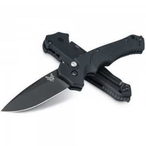 Benchmade Rukus II AUTO Folding Knife 3.4&quot; S30V Black Plain Blade, Black Aluminum Handles - 9600BK on Sale