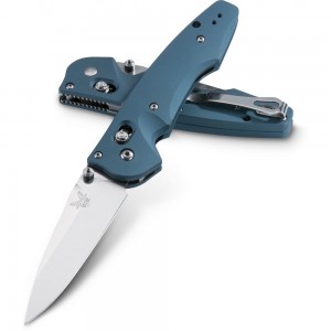 Benchmade Emissary 3.5 AXIS Assisted Folding Knife 3.45&quot; S30V Satin Plain Blade, Aqua Blue Aluminum Handles - 477-1 on Sale