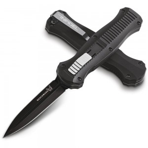 Benchmade 3300BK Infidel Dagger AUTO OTF Knife 3.95&quot; D2 Black Double Edge Blade, Black Aluminum Handles on Sale