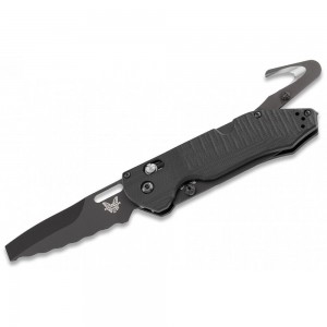 Benchmade Outlast Two-Blade Rescue Folding Knife 3.59&quot; Black Cerakoted Plain and Serrated Blade, Black G10 Handles, Integrated Rescue Hook - 365BK on Sale