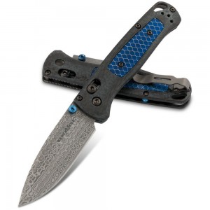 Benchmade Gold Class Bugout AXIS Folding Knife 3.24&quot; Munin Damasteel Blade, Ghost Carbon Fiber Handles with Blue C-Tek Inalys - 535-191 on Sale