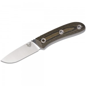 Benchmade 15400 Mel Pardue Hunter Fixed 3.48&quot; S30V Stonewashed Blade, OD/Black Striped Micarta Handles, Leather Sheath on Sale