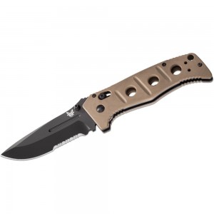 Benchmade Adamas Folding Knife 3.82&quot; Black D2 Combo Blade, Desert Tan G10 Handles - 275SBKSN on Sale