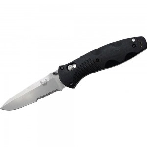 Benchmade 580S Barrage AXIS-Assisted Folding Knife 3.6&quot; Satin Combo Blade, Black Valox Handles on Sale