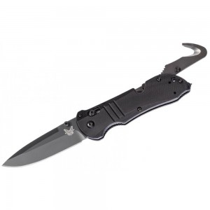 Benchmade 917BK Tactical Triage Rescue Folding Knife 3.48&quot; S30V Black Plain Blade, Black G10 Handles, Safety Cutter, Glass Breaker on Sale