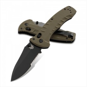 Benchmade Turret Folding Knife 3.7&quot; S30V Black Combo Blade, Olive Drab G10 Handles - 980SBK on Sale