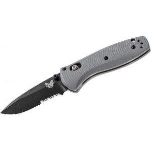 Benchmade 585SBK-2 Mini Barrage AXIS Assisted Folding Knife 2.91&quot; S30V Black Combo Blade, Gray G10 Handles on Sale