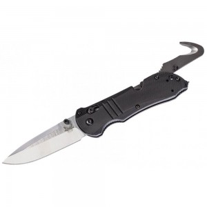 Benchmade Tactical Triage Rescue Folding Knife 3.48&quot; S30V Satin Plain Blade, Black G10 Handles, Safety Cutter, Glass Breaker - 917 on Sale