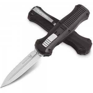 Benchmade Infidel Dagger AUTO OTF Knife 3.95&quot; D2 Satin Double Edge Blade, Black Aluminum Handles - 3300 on Sale