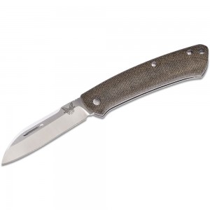 Benchmade 319 Proper Slipjoint Folding Knife 2.86&quot; Satin S30V Sheepsfoot Blade, Green Canvas Micarta Handles on Sale