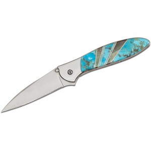 Kershaw 1660JS66P Ken Onion Leek by Santa Fe Stoneworks Assisted Flipper Knife 3&quot; Plain Blade, Stainless Steel Handles, Turquoise and Mother of Pearl Onlays on Sale