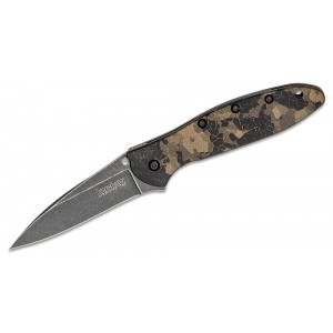 Kershaw 1660DEB Ken Onion Leek Assisted Flipper Knife 3&quot; Blackwashed Plain Blade, Digital Brown Aluminum Handles on Sale