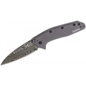 Kershaw 1812GRYDAM Dividend Assisted Flipper Knife 3&quot; Damascus Plain Blade, Gray Aluminum Handles on Sale