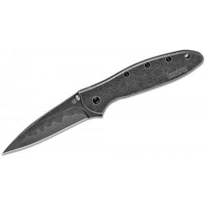 Kershaw 1660CBBW Ken Onion Leek Assisted Flipper Knife 3&quot; Blackwash Composite D2 Plain Blade and Stainless Steel Handles on Sale