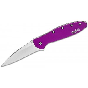 Kershaw 1660PUR Ken Onion Leek Assisted Flipper Knife 3&quot; Bead Blast Plain Blade, Purple Aluminum Handles on Sale
