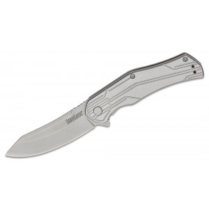 Kershaw 1380 Husker Assisted Flipper Knife 3&quot; Stonewashed Reverse Tanto Blade, Stainless Steel Handles on Sale