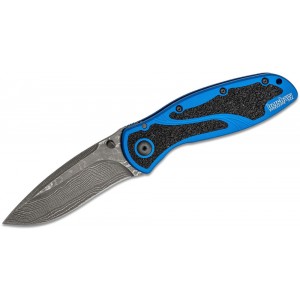 Kershaw 1670NBDAM Ken Onion Blur Assisted Folding Knife 3.4&quot; Damascus Blade, Navy Blue Aluminum Handles w/ Trac-Tec Inserts on Sale