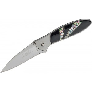 Kershaw 1660AB Ken Onion Leek by Santa Fe Stoneworks Assisted Flipper Knife 3&quot; Bead Blast Plain Blade, Stainless Steel Handles with Jet and Abalone Onlays on Sale