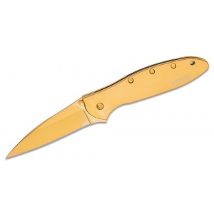 Kershaw 1660GLD Ken Onion Leek Assisted Flipper Knife 3&quot; Plain Blade, 24K Gold Plated, Stainless Steel Handles on Sale