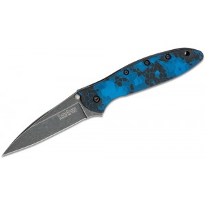 Kershaw 1660DBLU Ken Onion Leek Assisted Flipper Knife 3&quot; Blackwashed Plain Blade, Digital Blue Aluminum Handles on Sale