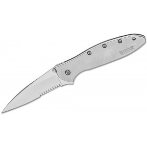 Kershaw 1660ST Ken Onion Leek Assisted Flipper Knife 3&quot; Bead Blast Combo Blade, Stainless Steel Handles on Sale