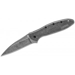 Kershaw 1660BLKW Ken Onion Leek Assisted Flipper Knife 3&quot; Blackwash Plain Blade, Stainless Steel Handles on Sale