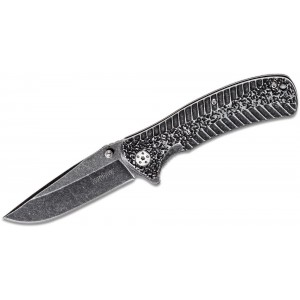 Kershaw 1301BW Starter Assisted Flipper Knife 3.4&quot; Blackwash Plain Blade, Stainless Steel Handles on Sale
