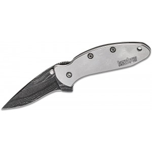 Kershaw 1600DAM Ken Onion Chive Assisted Flipper Knife 1.9&quot; Damascus Plain Blade, Bead Blast Stainless Steel Handles on Sale