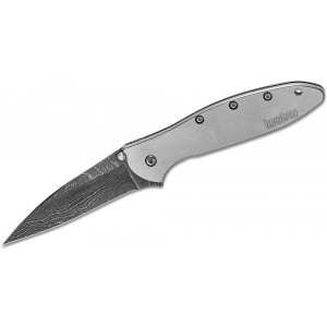 Kershaw 1660DAM Ken Onion Leek Assisted Flipper Knife 3&quot; Damascus Plain Blade, Stainless Steel Handles on Sale
