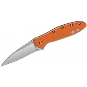 Kershaw 1660OR Ken Onion Leek Assisted Flipper Knife 3&quot; Bead Blast Plain Blade, Orange Aluminum Handles on Sale