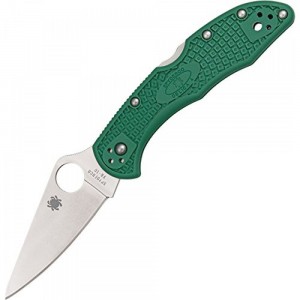 Spyderco Delica 4 C11F Lightweight Flat Ground Plain Edge Folding Knife (Green) on Sale